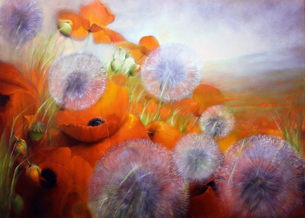 Poppy Meadow With Dandelions II Wall Mural