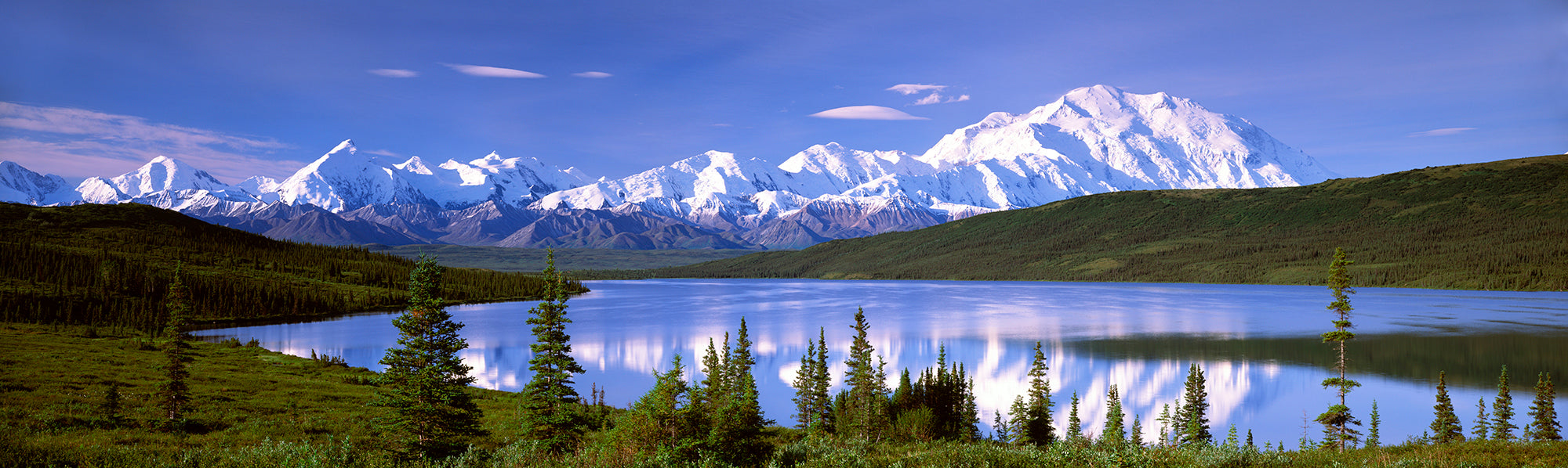 Snow Covered Mountains, Mountain Range, Wonder Lake, Denali National Park, Alaska, USA Wall Mural