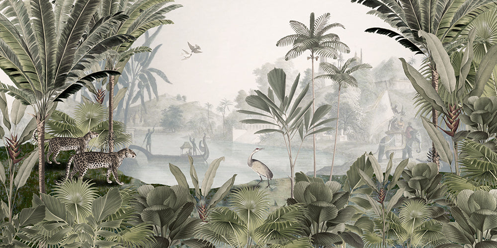 Leopard Landscape Green Wall Mural