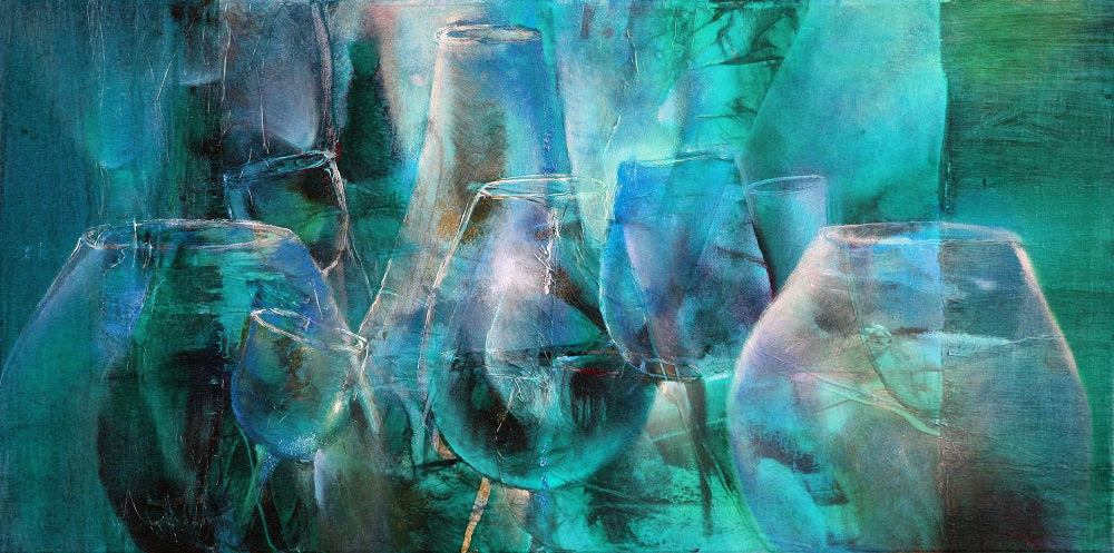 Cognac Glasses in a Light Turquoise Wall Mural