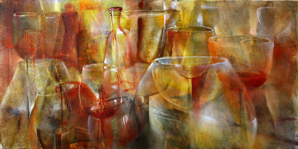 Glasses in Gold and Red Wall Mural