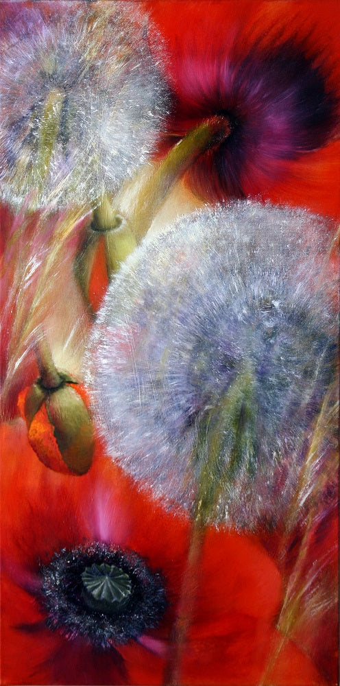 Two Poppies With Dandelions Wall Mural