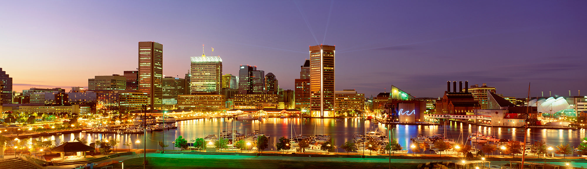 USA, Maryland, Baltimore, City At Night Viewed From Federal Hill Park Wall Mural
