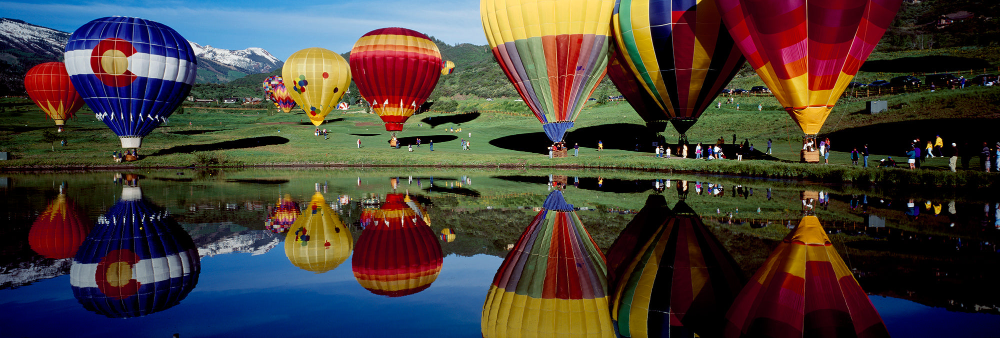 Reflection Of Hot Air Balloons In A Lake, Snowmass Village, Pitkin County, Colorado, USA Wall Mural