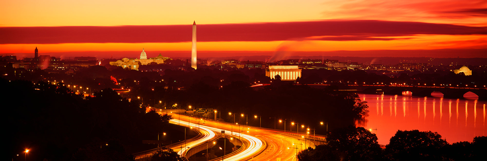 Sunset, Aerial, Washington DC, District Of Columbia, USA Wall Mural