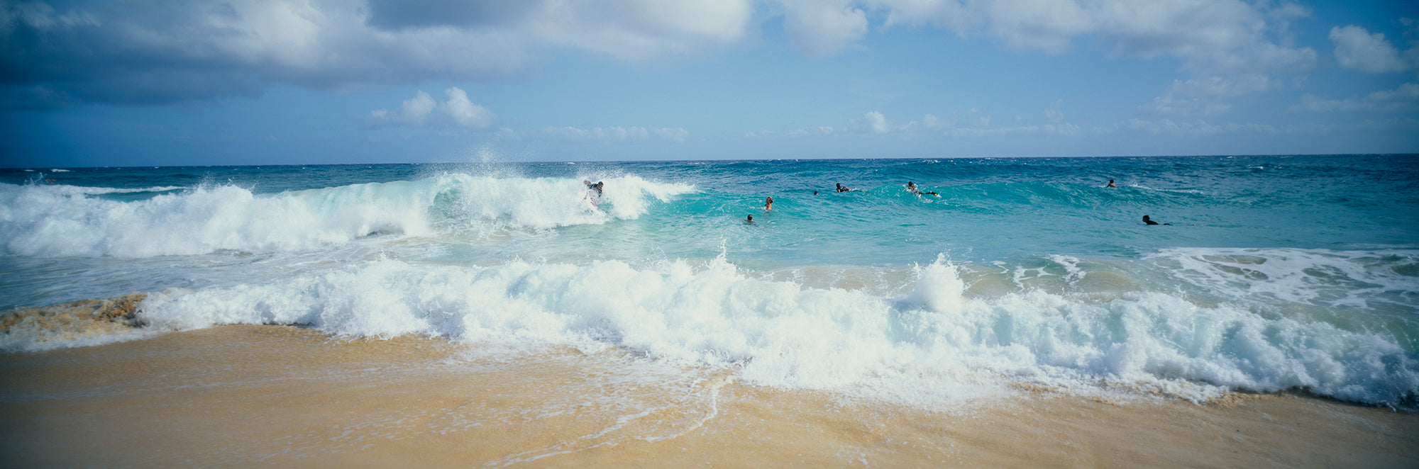 Group Of People Bodyboarding Oahu, Hawaii, USA Wall Mural