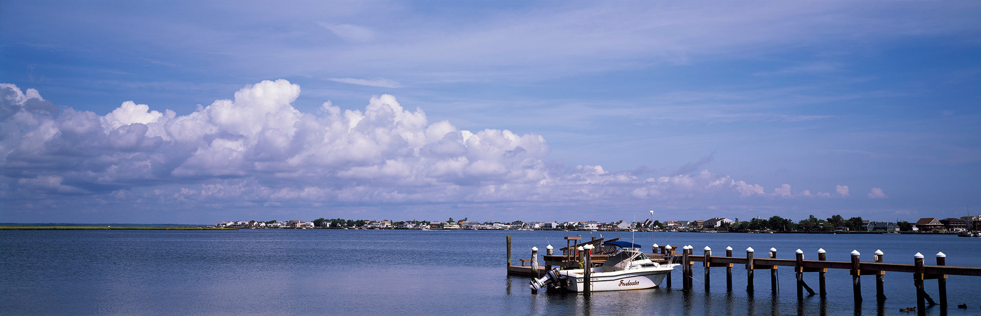 View Of A Boat Parked At A Pier, Thoroughfare Bay, Brigantine Beach, New Jersey, USA Wall Mural