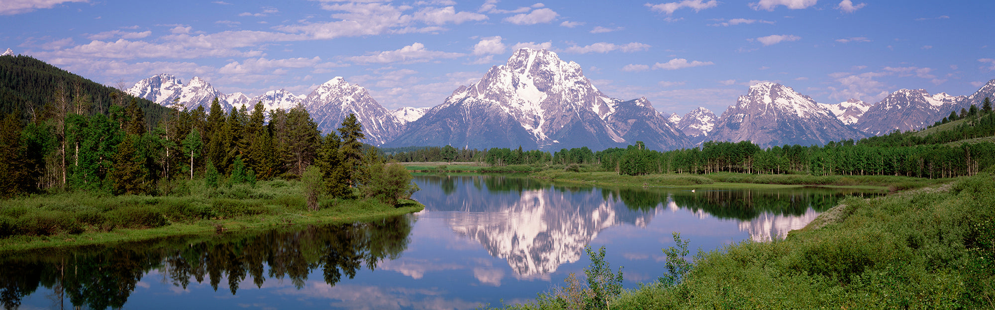 Reflection Of Mountains In A River, Mt Moran, Oxbow Bend, Grand Teton National Park, Wyoming, USA Wall Mural