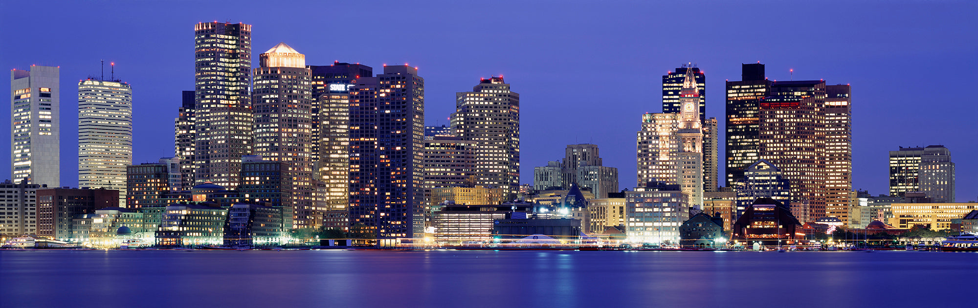 Skyscrapers Lit Up At Night, Boston, Massachusetts, New England, USA Wall Mural