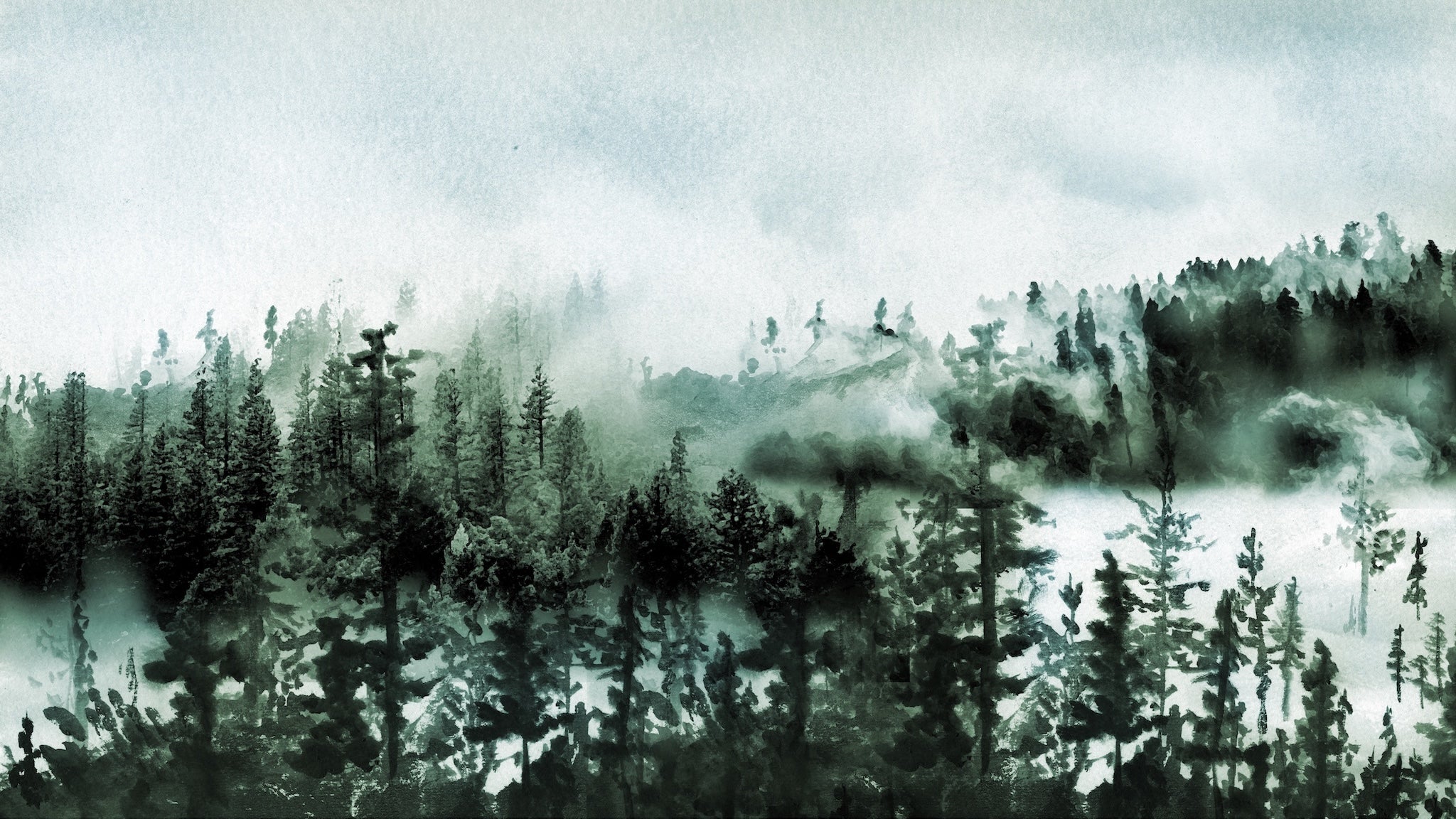 Cloudy Pines Wall Mural